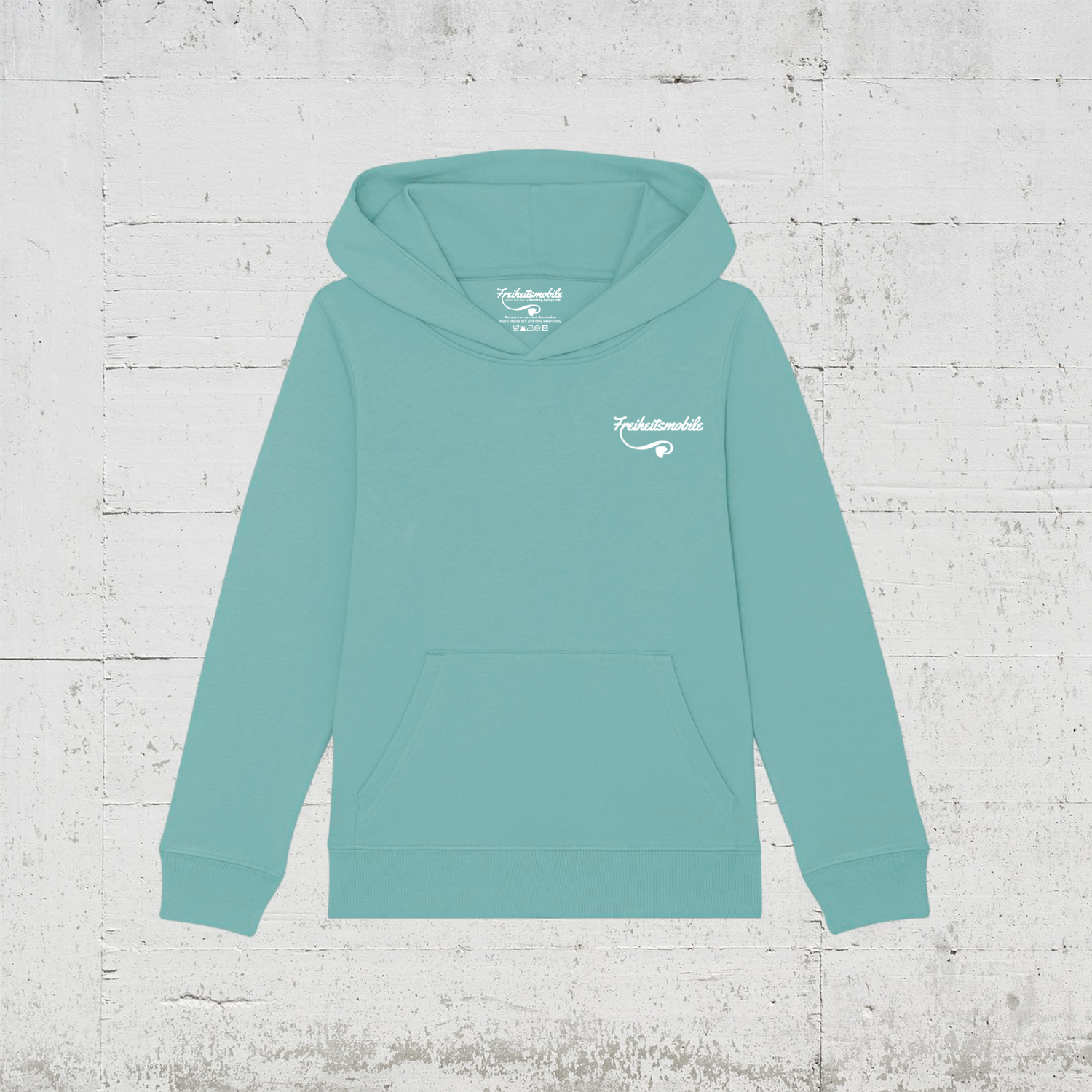 Freiheitsmobile Hit The Road | Bio Hoodie Kids front - teal monstera