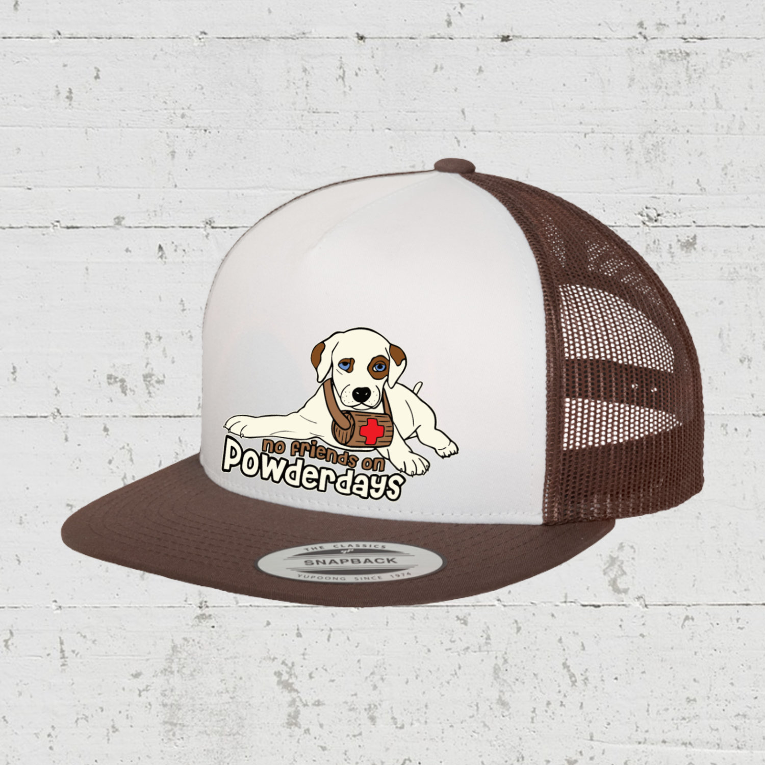 No Friends On Powderdays | Trucker Cap front - brown white brown