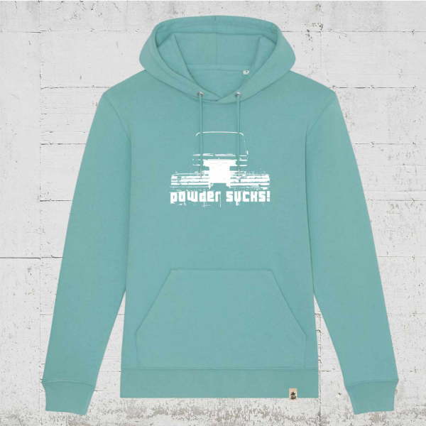 Powder Sucks | Hoodie unisex - organic - vegan - fairwear - teal monstera - türikis